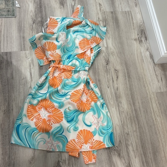 Lilly Pulitzer Dresses & Skirts - Lilly Pulitzer Orange and Blue Ruched One-Shoulder Sundress silk size 4